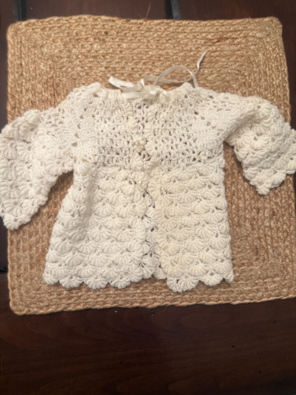 Hand-Crocheted White Baby Cardigan - Soft Layering Sweater